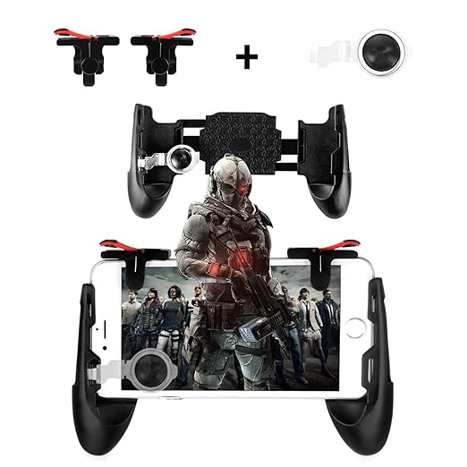 Newseego for Mobile Game Controllers, Finger Triggers for Mobile Phone, Sensitive Shoot Controller Joysticks Gamepad for Rules of Survival/PUBG (3 in 1 Portable Gamepad + 1 Pair Finger Triggers + Phone Joysticks Replacement Set)