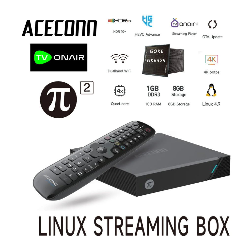 Aceconn 4K Linux Smart TV Box | Dual WiFi | HEVC VP9 | OTT Streaming Device with Remote