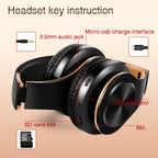 Gold Wireless Bluetooth Headphones for Men – Stereo Sound Headset with Mic, Gaming & Music for Android & iOS