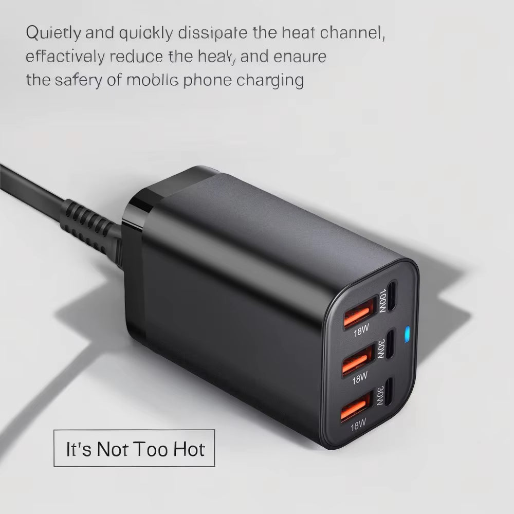 200W 6-Port GaN USB-C Fast Mobile Phone Charger, Compatible with iPhone & Samsung Series.