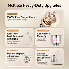 SUNATUR Electric Stand Mixer Professional Kitchen Mixer Dough Mixer Egg Beater Cream Whisk for Home & Commercial Use