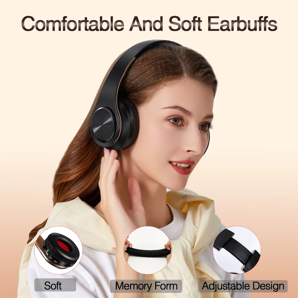 Gold Wireless Bluetooth Headphones for Men – Stereo Sound Headset with Mic, Gaming & Music for Android & iOS