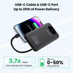 PISEN 3C Certified Power Bank 10000mAh & 20000mAh 20W Fast Charging Powerbank With 4 Built-in Cables For iPhone Samsung Xiaomi