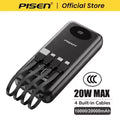 PISEN 3C Certified Power Bank 10000mAh & 20000mAh 20W Fast Charging Powerbank With 4 Built-in Cables For iPhone Samsung Xiaomi