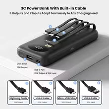 PISEN 3C Certified Power Bank 10000mAh & 20000mAh 20W Fast Charging Powerbank With 4 Built-in Cables For iPhone Samsung Xiaomi