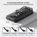 PISEN 3C Certified Power Bank 10000mAh & 20000mAh 20W Fast Charging Powerbank With 4 Built-in Cables For iPhone Samsung Xiaomi
