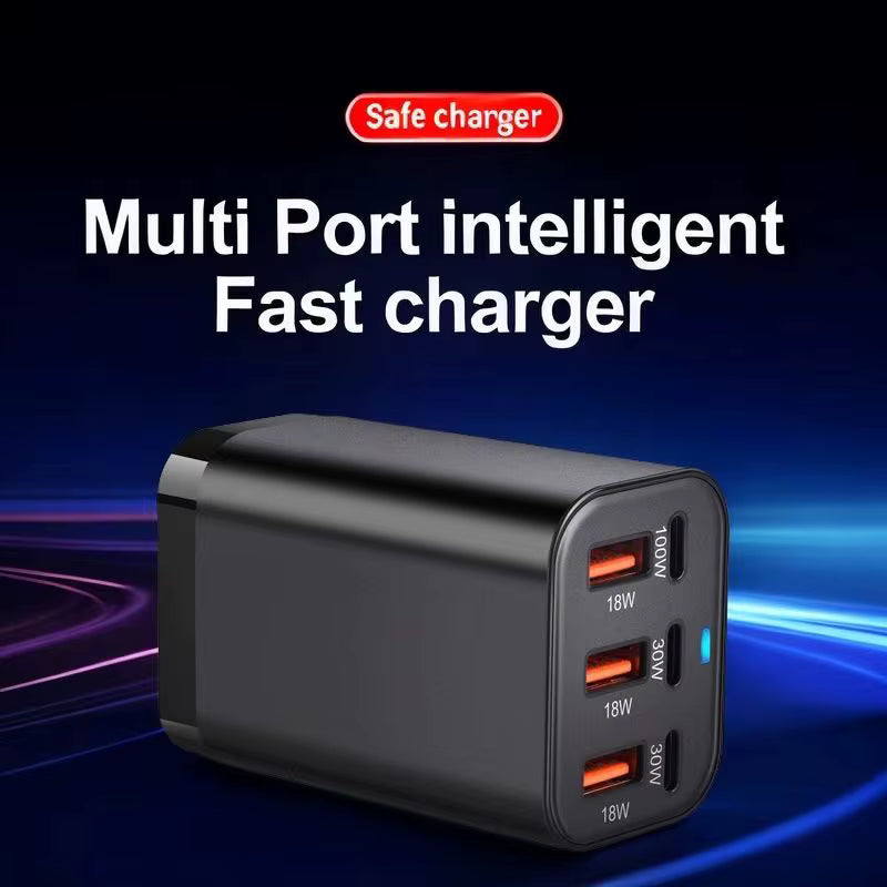 200W 6-Port GaN USB-C Fast Mobile Phone Charger, Compatible with iPhone & Samsung Series.