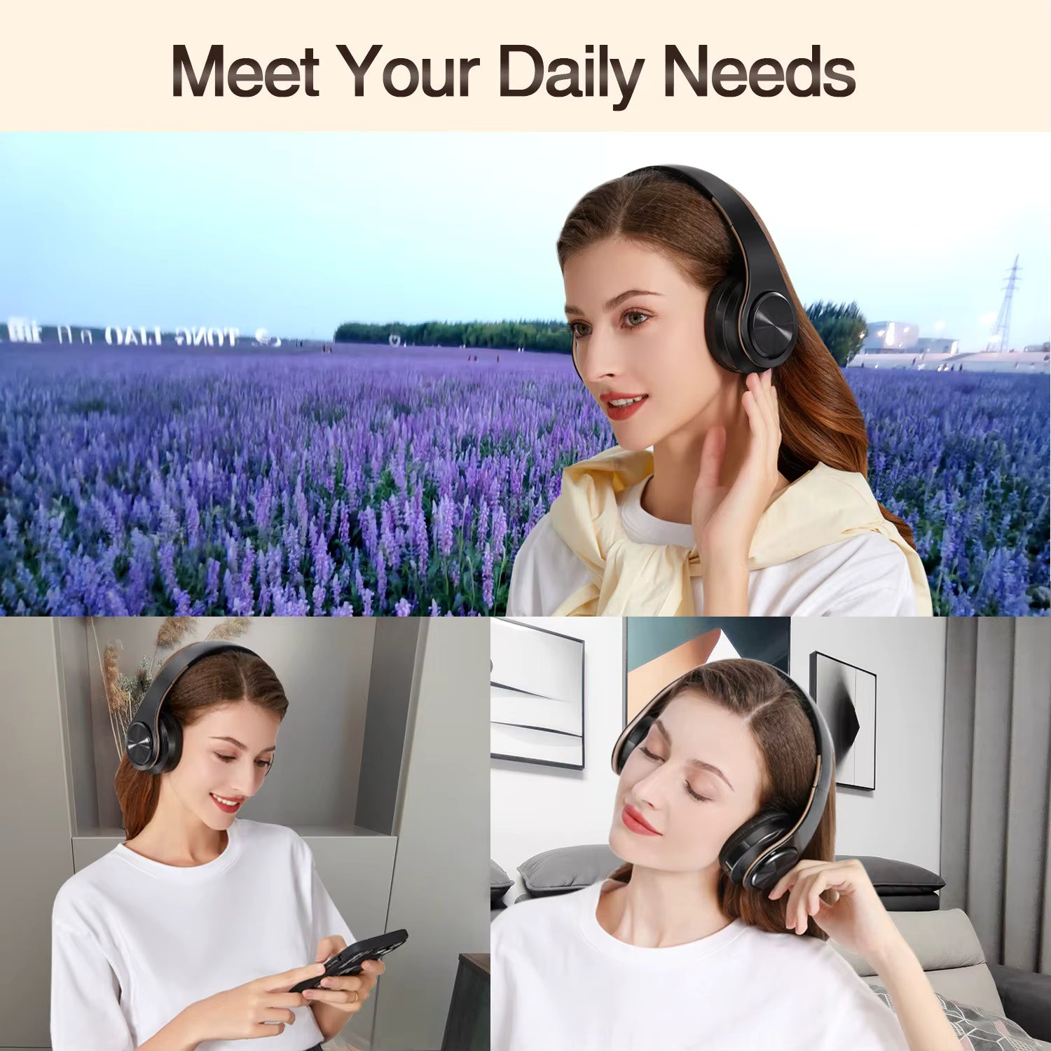 Gold Wireless Bluetooth Headphones for Men – Stereo Sound Headset with Mic, Gaming & Music for Android & iOS