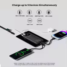 PISEN 3C Certified Power Bank 10000mAh & 20000mAh 20W Fast Charging Powerbank With 4 Built-in Cables For iPhone Samsung Xiaomi