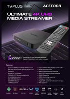 ACEONN TVPlus Pro+ 4K UHD Media Streamer | Android TV Box | Dual Band WiFi | HDR10+ | 2GB RAM 16GB Storage
